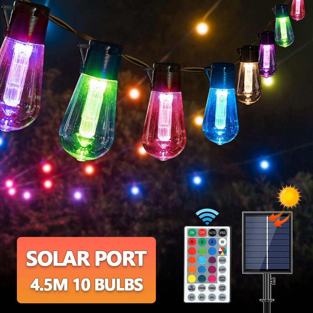 Solar String Lights Outdoor Waterproof, 28FT 20 Shatterproof Bulbs Patio Lights with Remote 8 Modes High-Brightness solar light bulb Solar Lamps