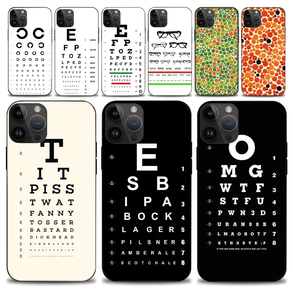 Vision Test Chart Fashion Phone Case Iphone15 14 13 12 11 Pro Max Mini X 7 8 Custodia Morbida
