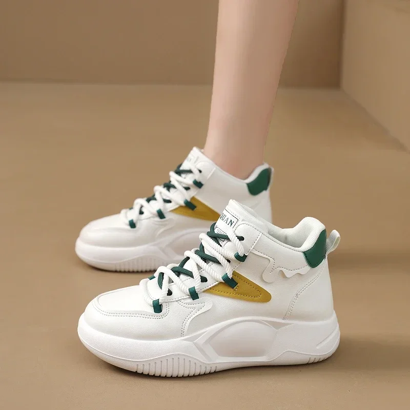 Hot Sales High Top Sneakers for Women Platform Lace Up Leather Walking Sport Shoes Running Tennis Non Slip Ankle Booties Fashion