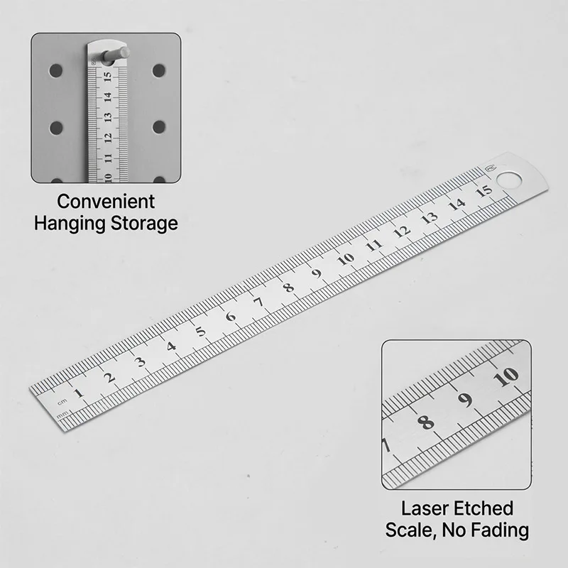 15cm 스테인레스 스틸 직선 자, 엔지니어링 도면, 학교, 사무실용 고정밀 양면 명확 표시 자