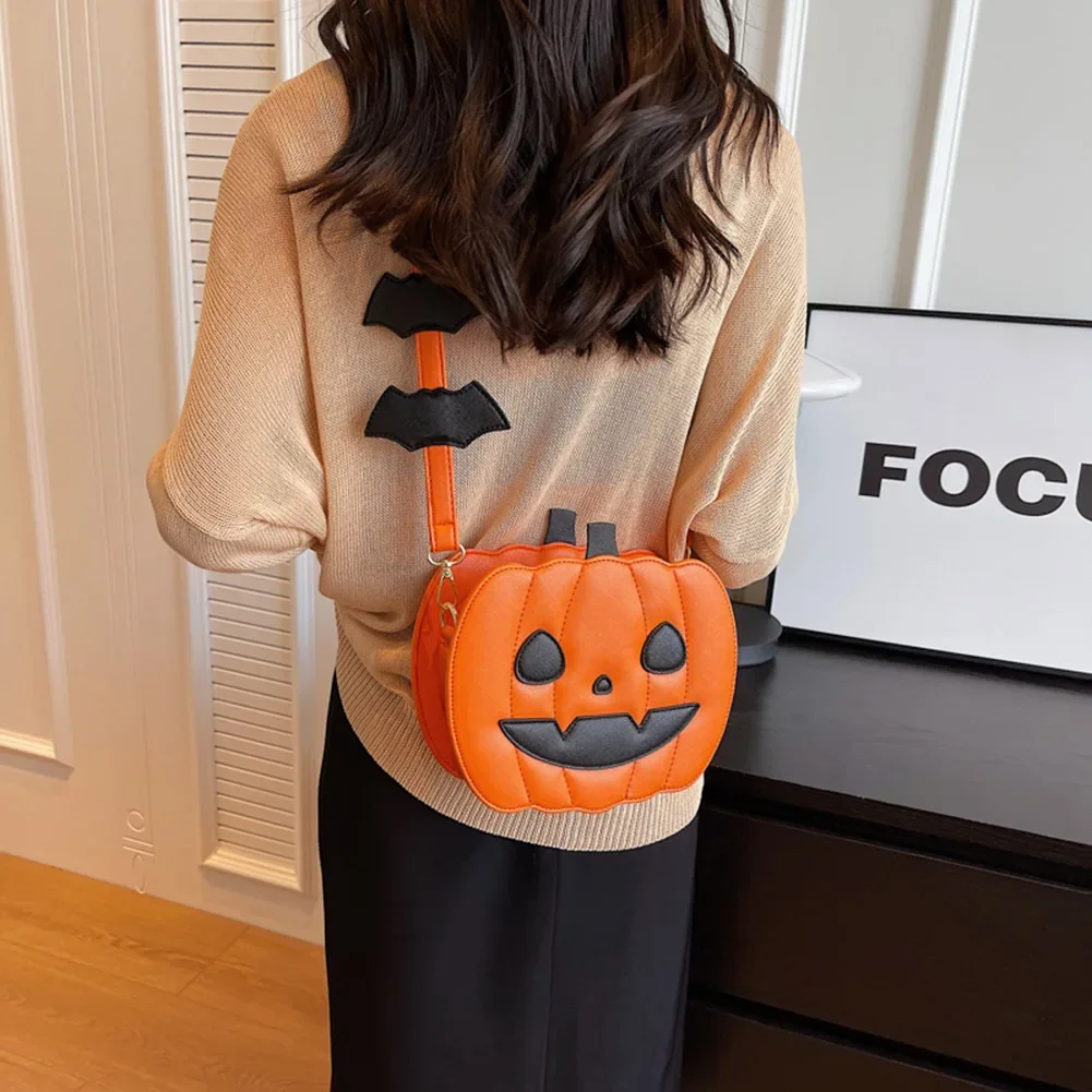 Pumpkin Crossbody Bag for Women Pumpkin Shoulder Bag Female Halloween PU Leather Demon Messenger Halloween Shopper