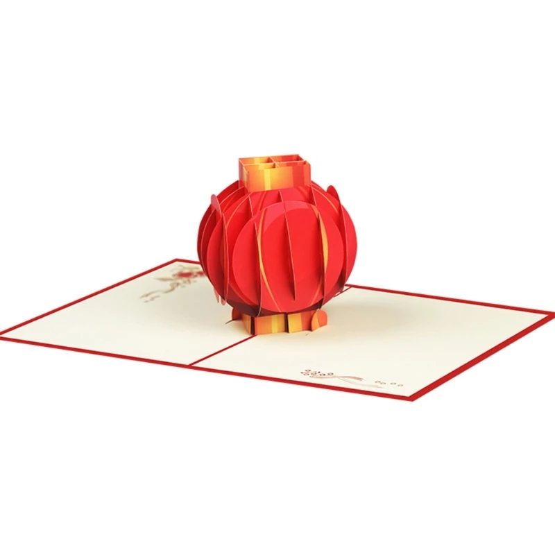 

3D выдвижная открытка 6XDE, поздравительная открытка с красным фонариком, украшение на китайский новый год, открытка