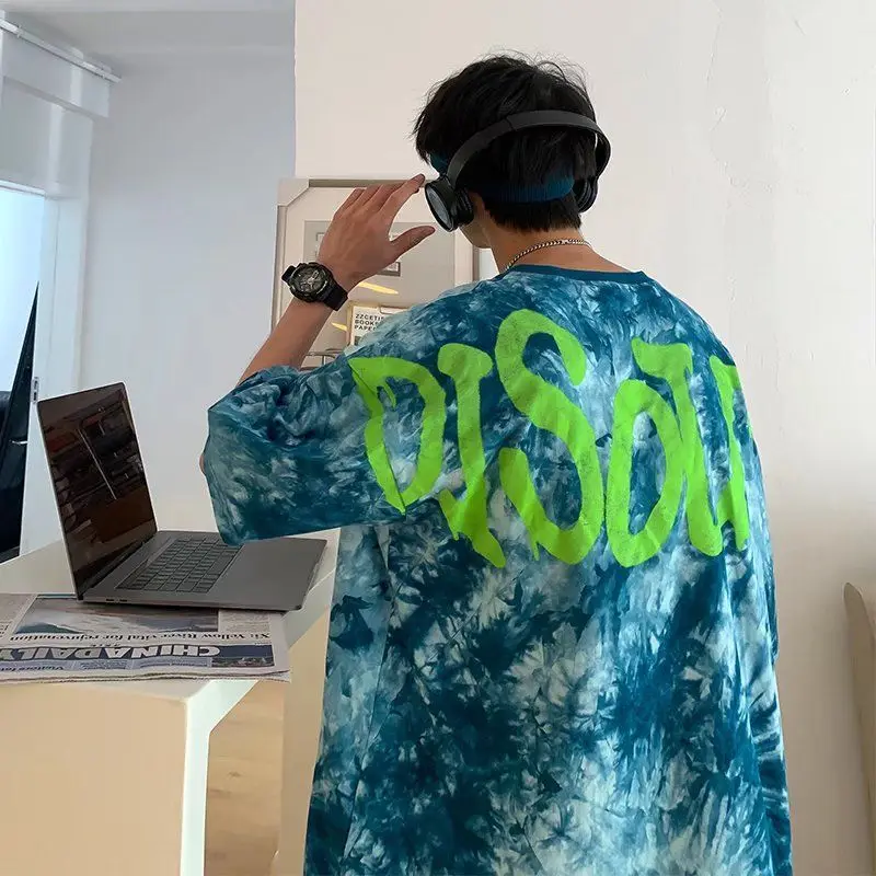 

Tie-dye short-sleeved T-shirt for boys in summer Hong Kong style loose trendy brand versatile y2k clothes design niche trend top