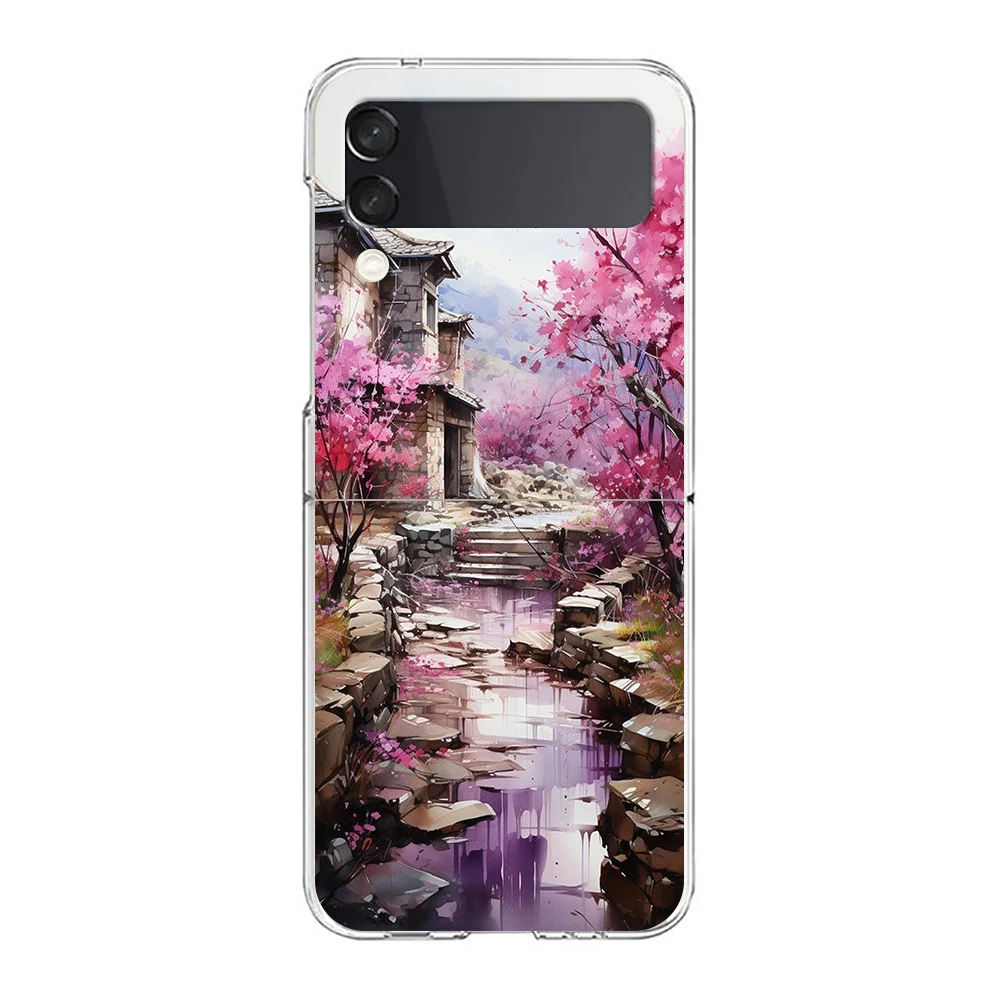Hard Folding Clear Phone Case with Ink and Wash Landscape Design