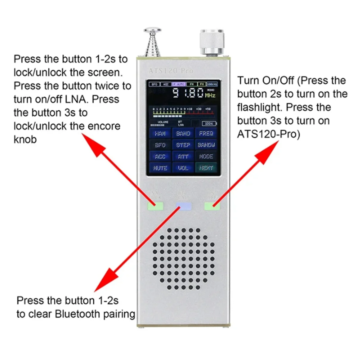 ATS120-Pro 공식 라이센스 SI4732 FM SSB 풀 밴드 라디오 리시버 디지털 디코더, 등록 코드 포함, V4.1X