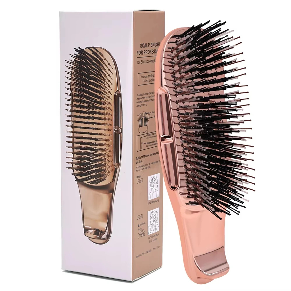 Premium Head Massager Scalp Brush Hair Massager Shampoo Brush Wet Plastic Detangling Brush Hair Cleaning Comb Rose Gold