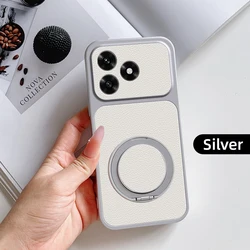 Multi - Angle Rotatable Kickstand Phone Case with PU Leather Texture and Shockproof Design for Honor X8d (Silver)