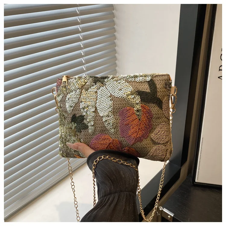 Fashion Sequin Leaf Crossbody Shoulder Bags For Women, Chain Strap Handbags Ladies Clutch Bag For Daily Used, Travel