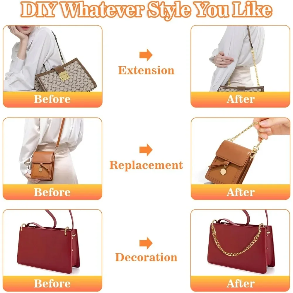 Bag Straps Flat Purse Chain Strap Crossbody Bag Replacement Strap with Metal Buckles for Wallet Purse Bags Replacement