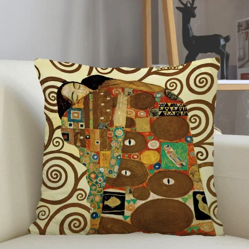 Elegant Gustav Klimt Art Satin Pillowcase - Home & Office Decor Cushion Cover 40x40cm