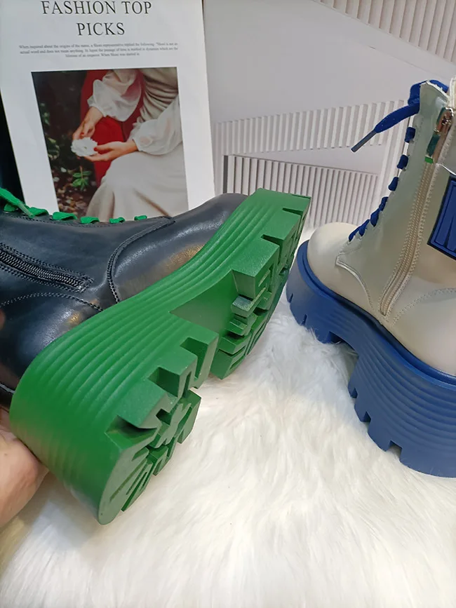 Spring Autumn Genuine Leather Short Boots Women's Lace-Up Round Toe Thick Soled Short Boots Ladies Fashion Pumps Casual Shoes