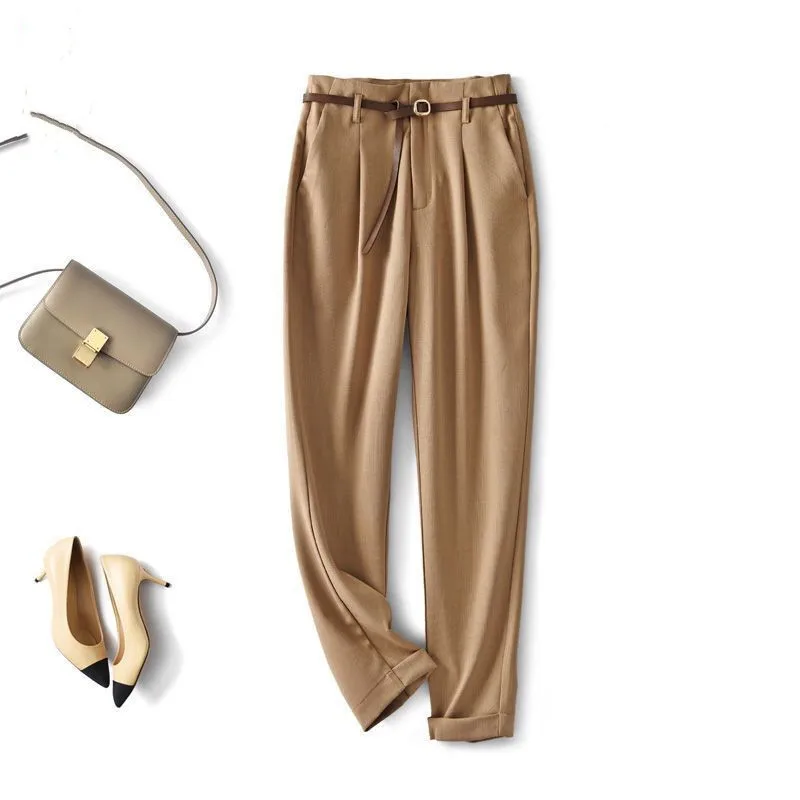 Women's Drapey Ankle Length Pants, Mid Waist, Tapered, All Matching, Spring, Summer, OL, Commuting