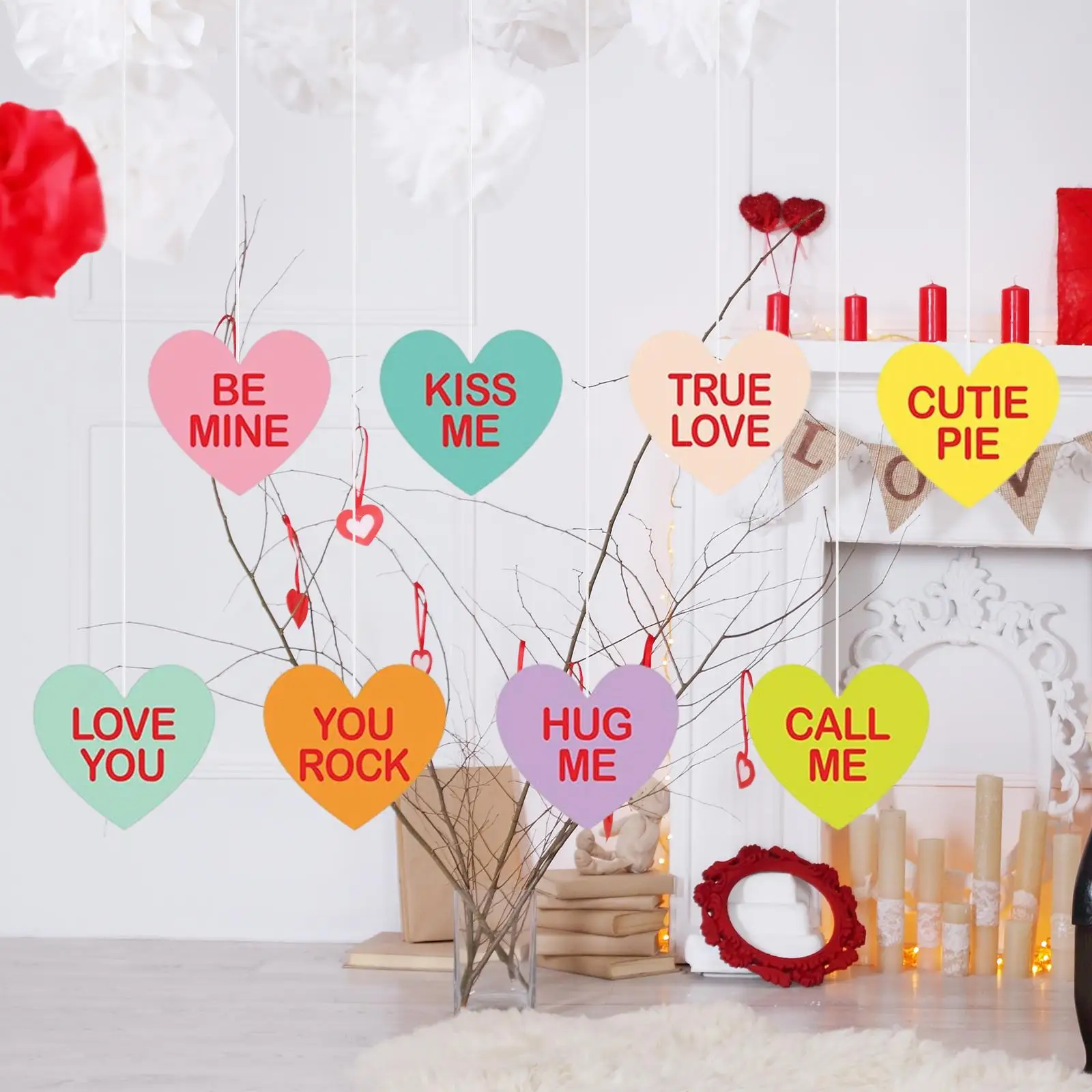 8pcs Valentine`s Day Hearts Hanging Large Sign for Engagement