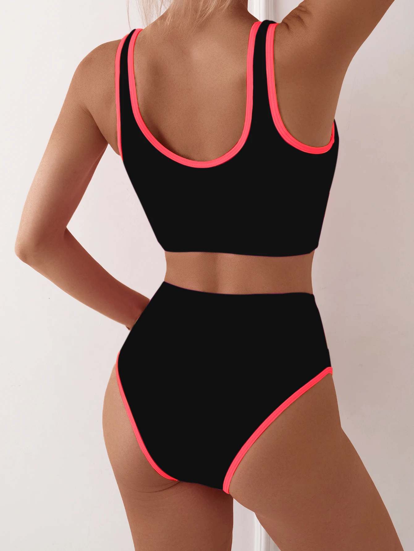 Women's Color Block Two Piece Swimsuit - High Waist Sports Bikini Set