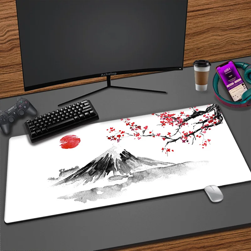 

Japanese Style Mount Fuji Cherry Blossom Deskpad Sakura Mouse Pad Gamer XL Large Mousepad XXL Desk Mats 900x400 Rubber Table Mat