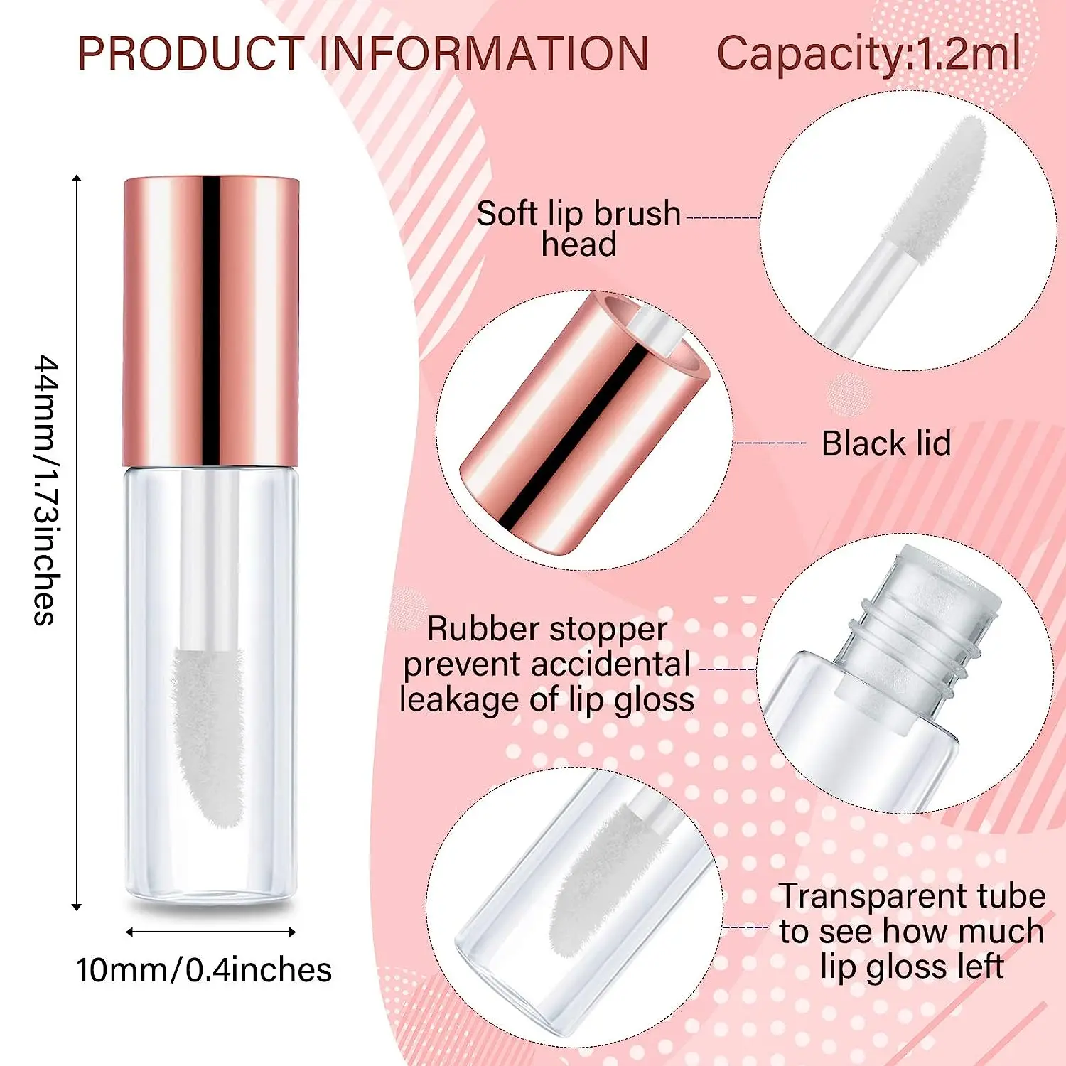 AMORIX 50PCS 10ml Lip Gloss Tubes Clear Empty Lip Balm Containers