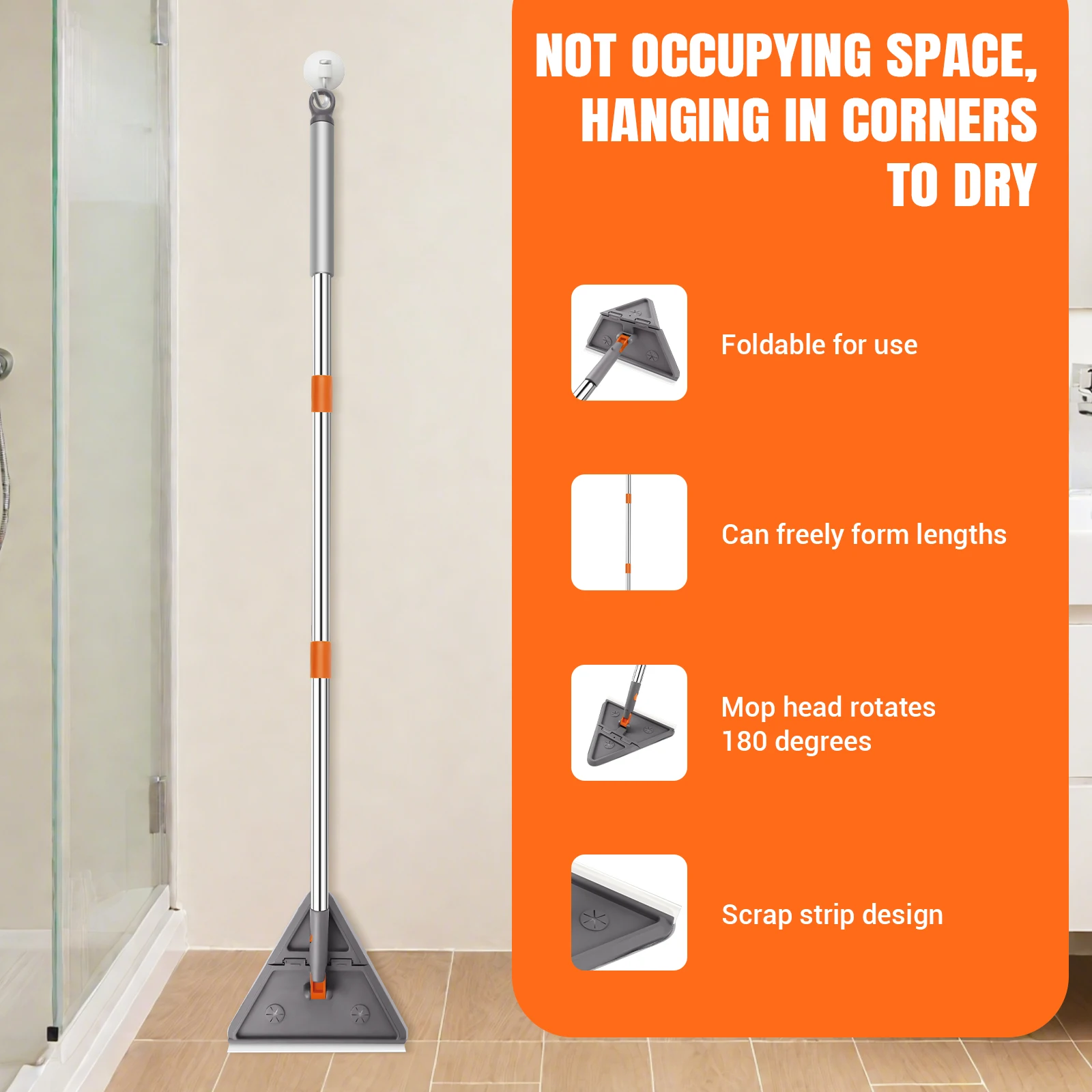 Triangle Mop 360° Rotatable Extendable Adjustable 206.5 Cm Cleaning Mop For Tub Tile Floor Wall Cleaning Mop Deep Cleaning: 3 - 5 Days Free Delivery Only UK Mop
