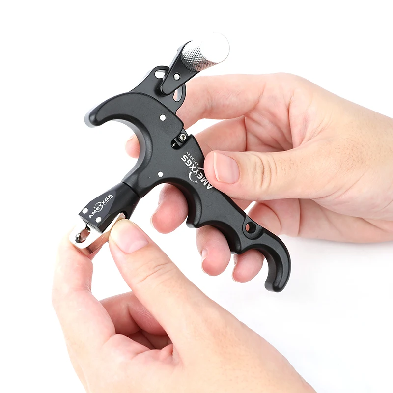 4 Finger Compound Bow Release Aids Aluminum Alloy Thumb Trigger Grip 360 Degree Rotation for Left/Right Hand Archery Accessories