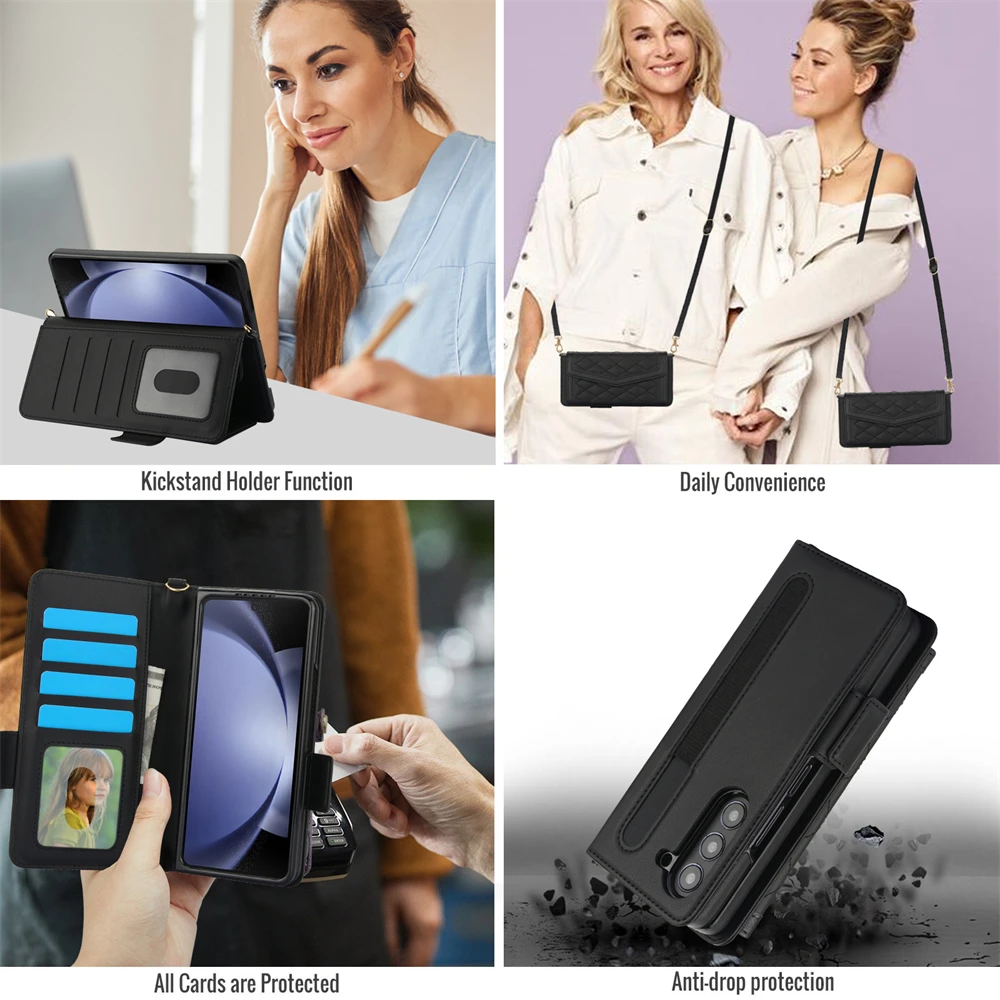 Elegance Series Leather Wallet Phone Holder with Card Slot & Crossbody Strap – Luxurious Case Cover