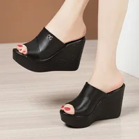 high quality summer leather wedge sandals for women 11cm high heel 2025 size 32 33 43 platform open toe elegant shoe gold white - Image 4
