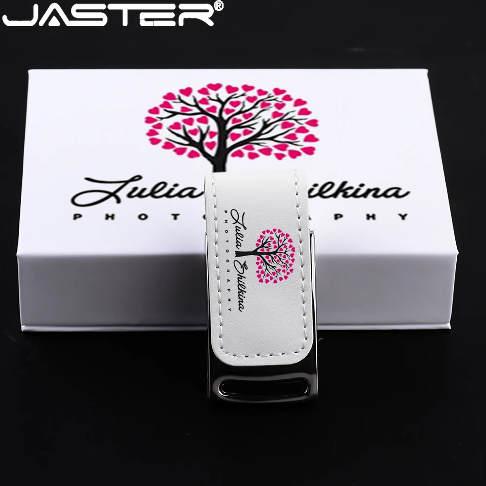 Jaster-usb Flash Drive com Logotipo Personalizado Gratuito Memory Stick de Couro Caixa Branca Pendrive 128gb 64gb Impressão a Cores 10 Pcs por Lote - Imagem 4