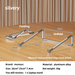 Portable Aluminum Laptop Stand with Heat Dissipation and Adjustable Height (ZheDie Silvery A2)