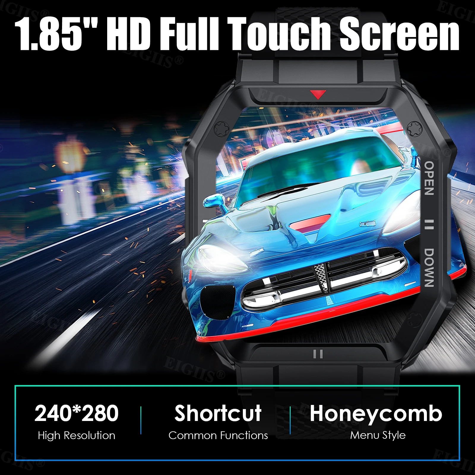 EIGIIS 1.85'' HD New Military Smart Watch Men Bluetooth Call Heart Rate Blood Oxygen Detection Sport Smartwatch For Android IOS - Image 3