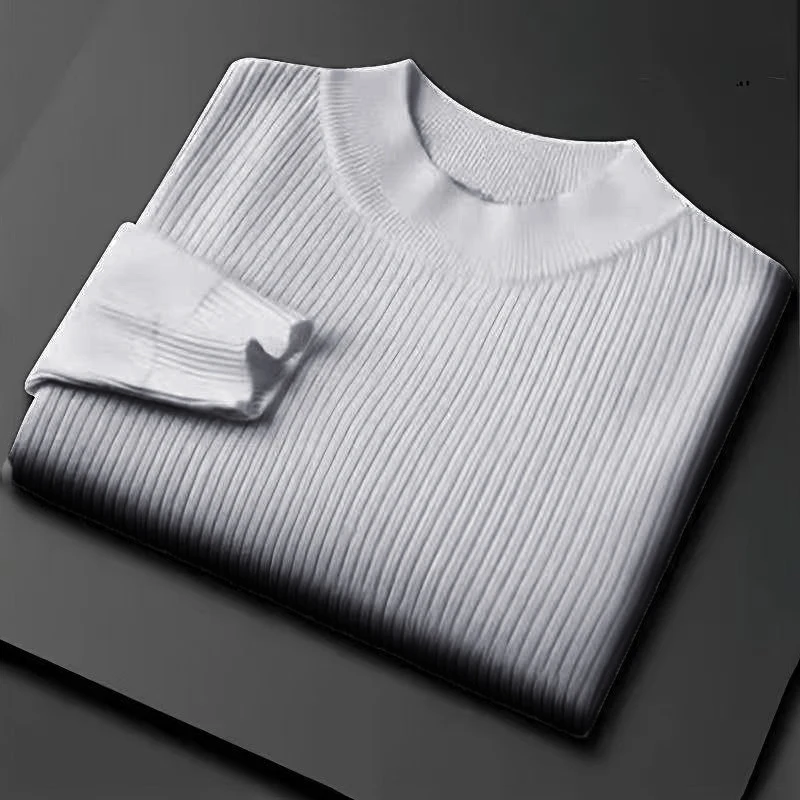 Autumn Men's Mock Neck Knitted Sweaters Long Sleeve Woolen Pullover Sweater Winter Outdoor Warm Stripes Thick Heavyweight Top