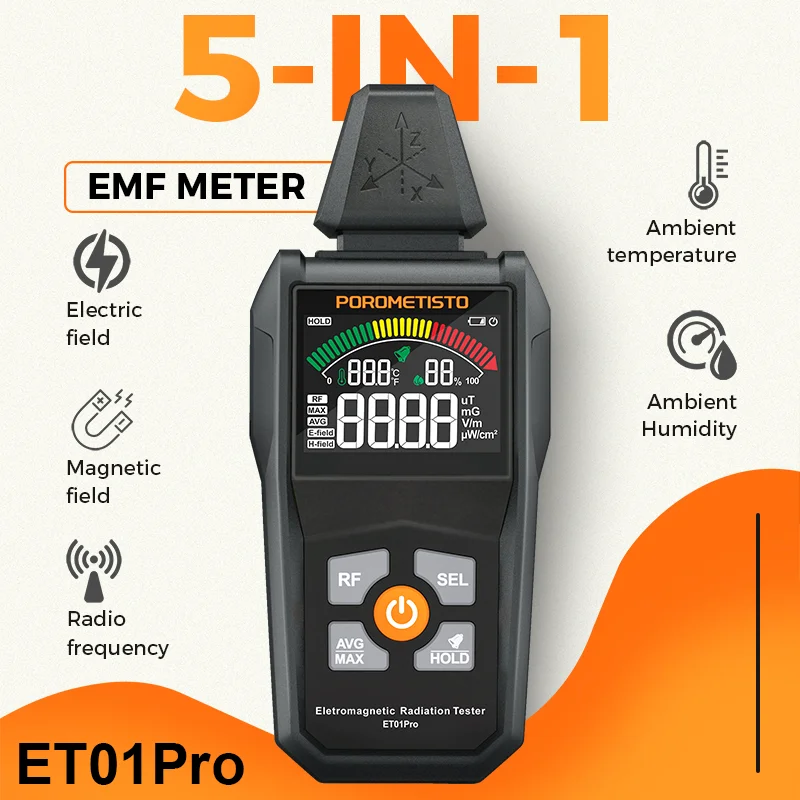 EMF Meter Tester POROMETISTO ET01Pro 5 in 1 Electromagnetic Radiation Tester