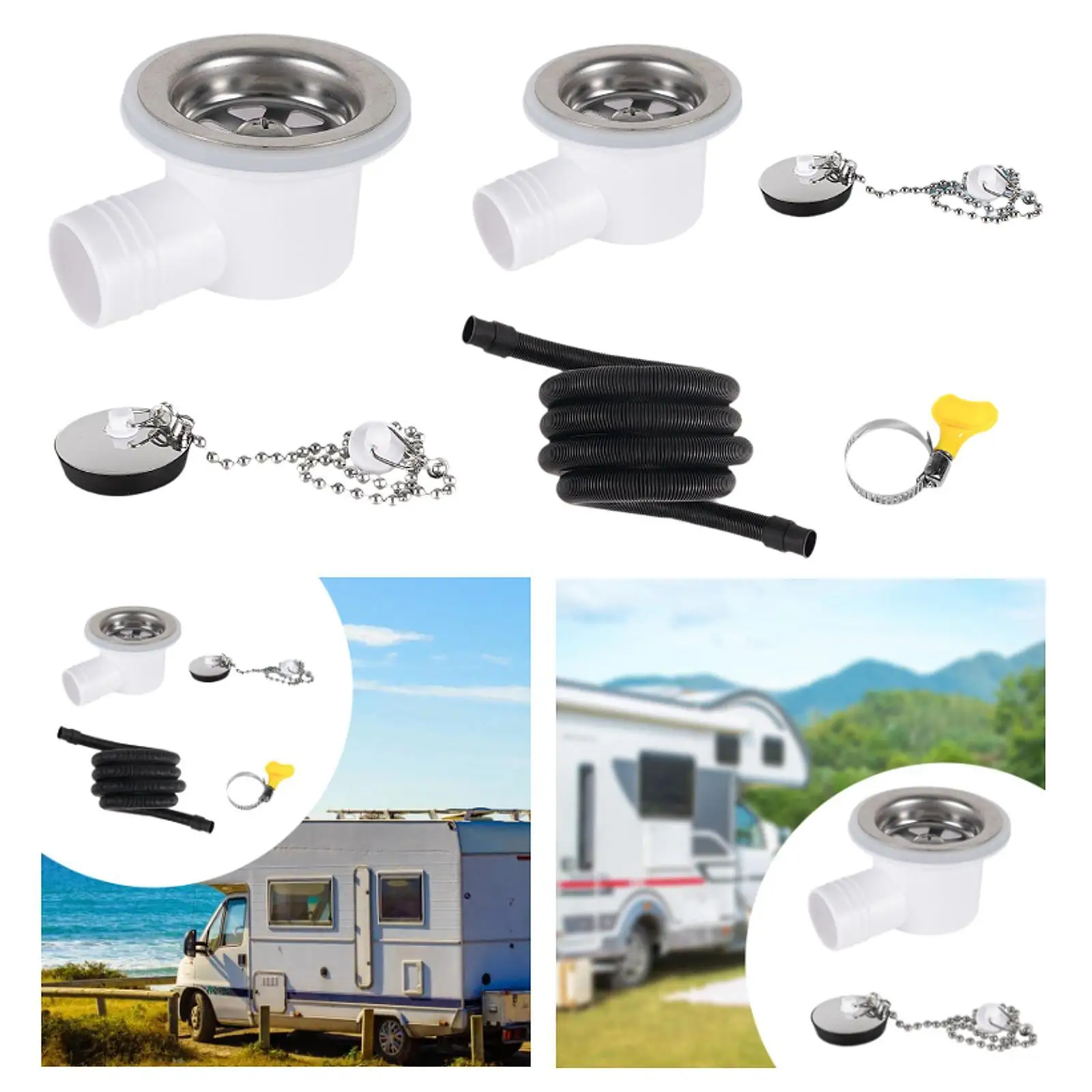 Sink Waste Drain Plug Hole Angle Fitting Stainless Steel Replaces for Motorhome Boat