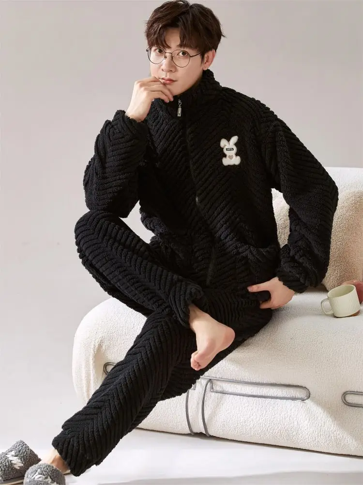 Matching Pyjamas for Couples Warm Winter Man Cotton Pajama Fur Pajamas Thick Home Clothes for Men Men's New Sleepwear One Piece