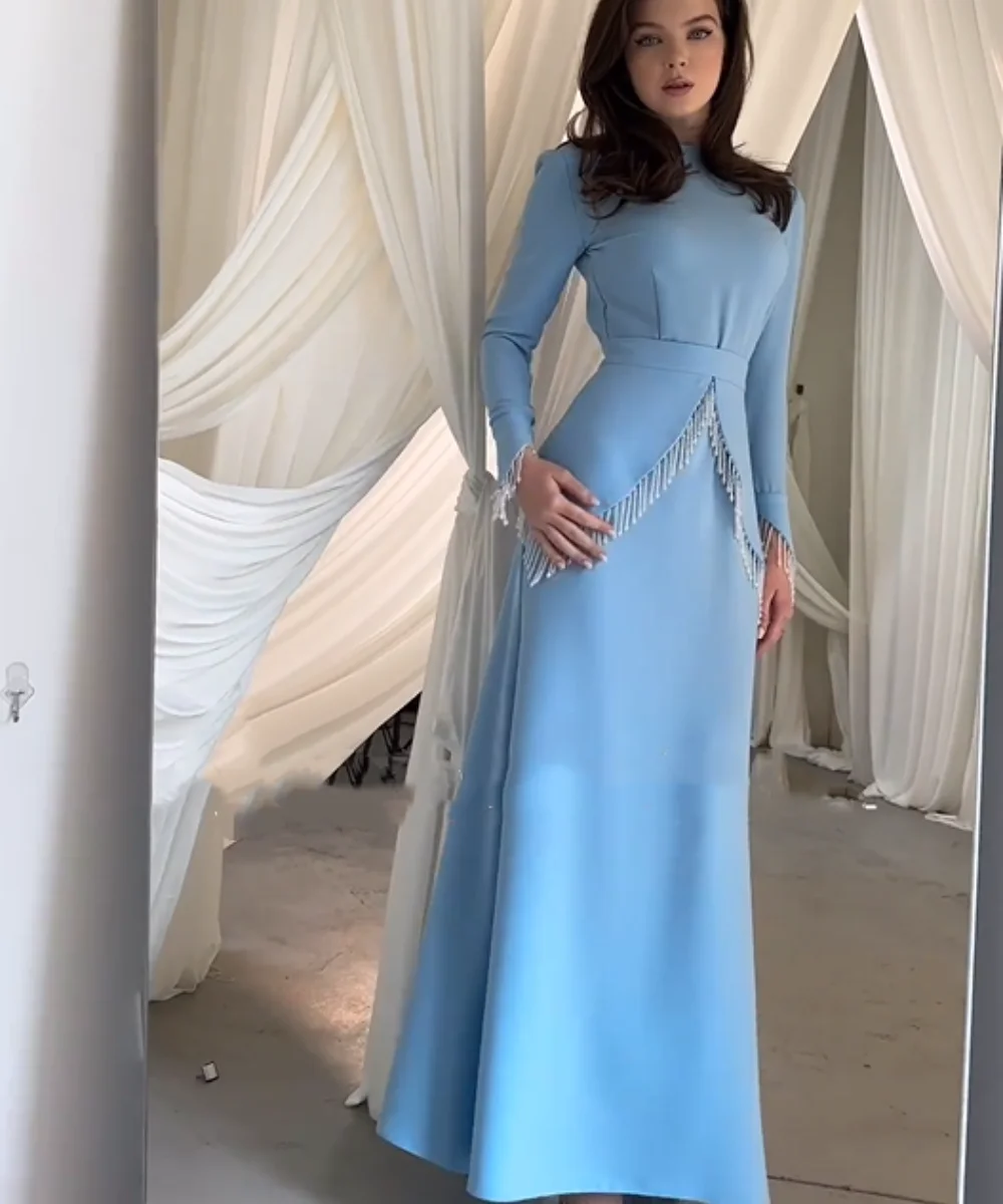 Satin Beading Formal Evening A-line Scoop Neck Bespoke Occasion Gown Long Dresses satin applique formal evening a line v neck bespoke occasion gown long dresses