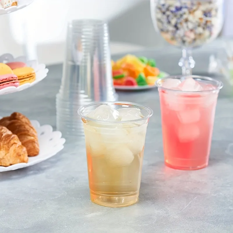 12/16/20OZ Disposable Transparent Plastic Cup Flat Lid Drinking Cup for Parties Birthdays Weddings Camping Kitchen Utensils