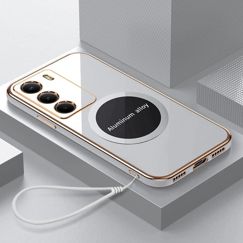 Luxury Square Plating Shockproof Silicone Back Cover with Magnetic Attraction