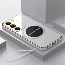 Luxury Square Plating Shockproof Silicone Back Cover with Magnetic Attraction for OPPO Reno12 Pro (CXgs6D White)