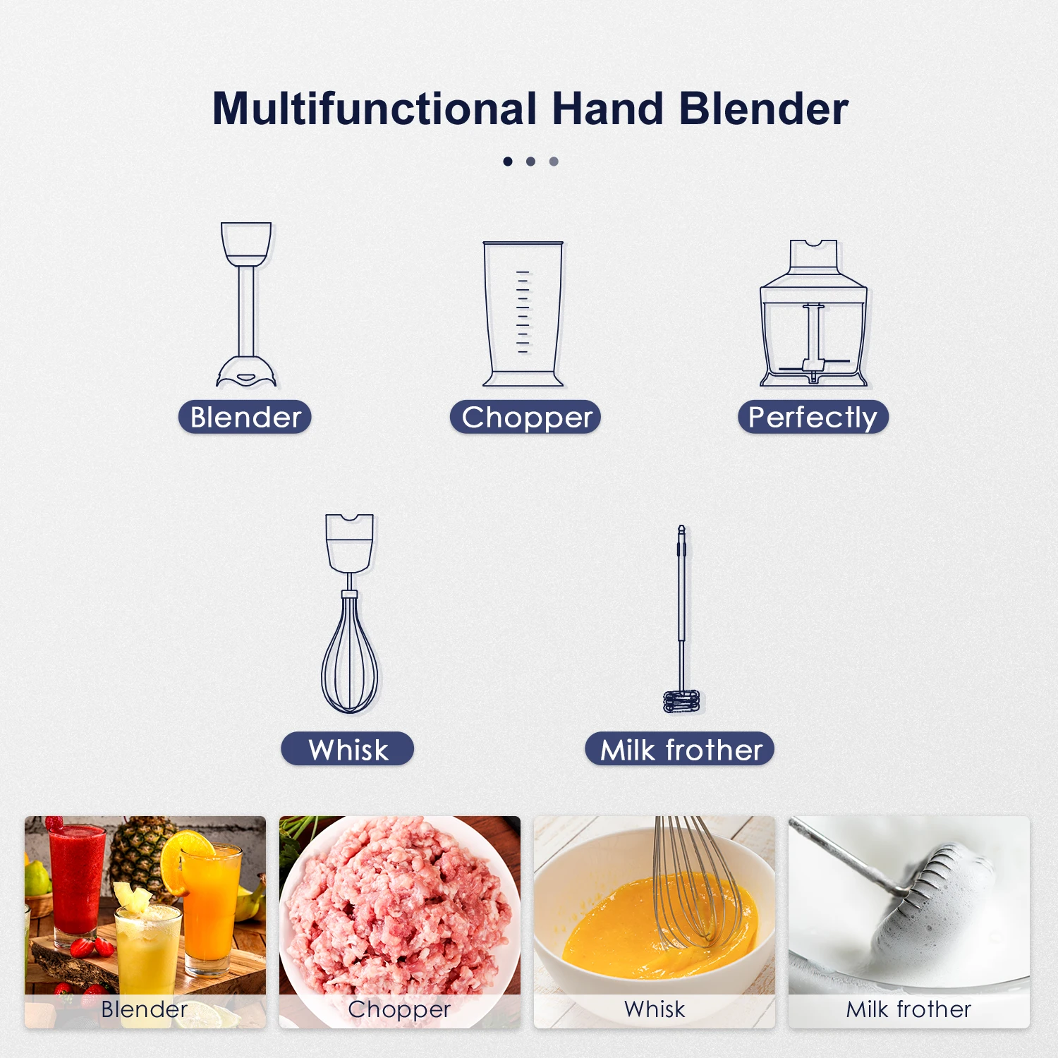 1000W Hand Blender 5-in-1 Electric Stick Blender Copper Motor Stainless Steel Blade Mixer with Turbo Mode hand immersion blender,hand blender,food blender