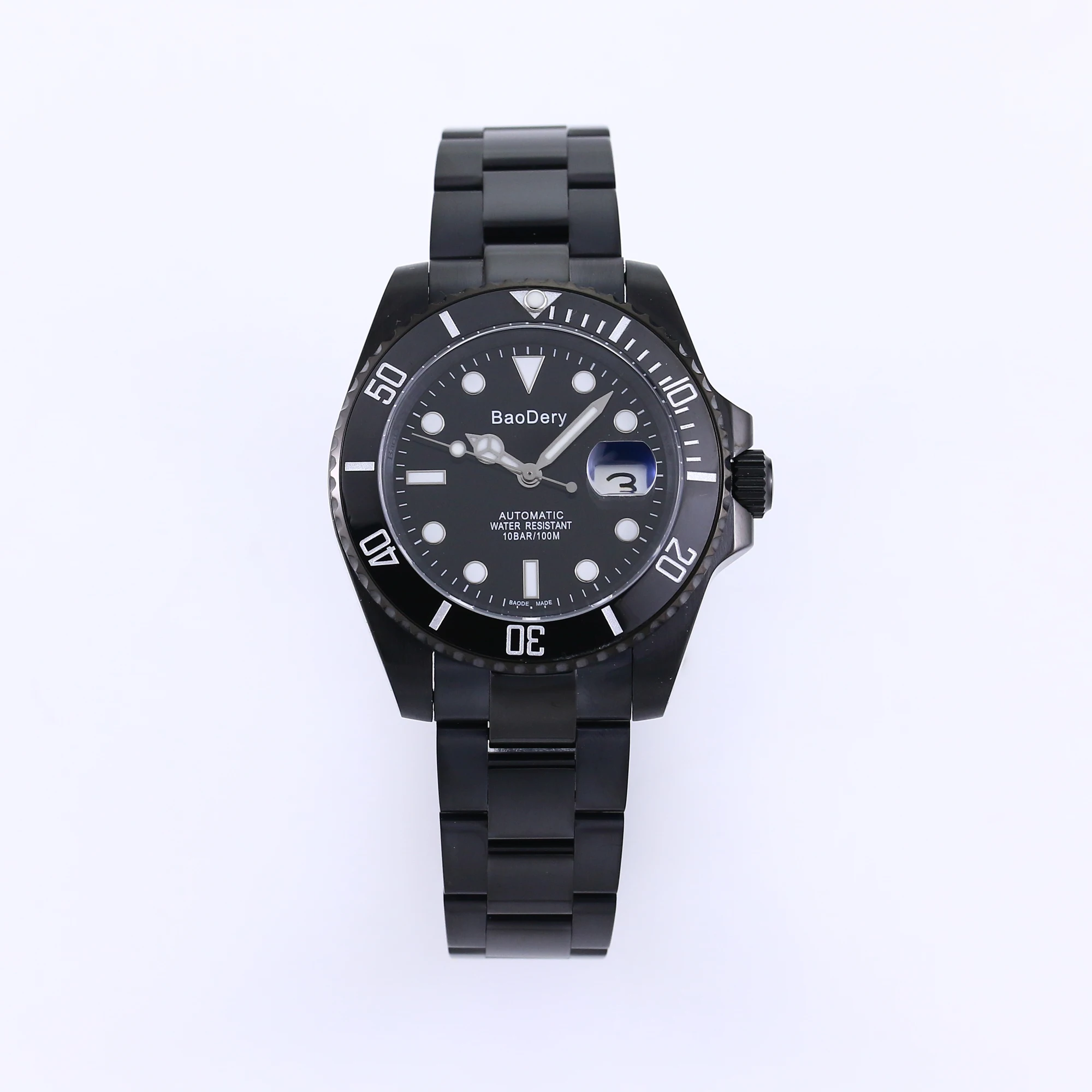 

BaoDery produced Sorea to provide hot selling products 42mm cool black cold dial steel watch strap business leisure luminous