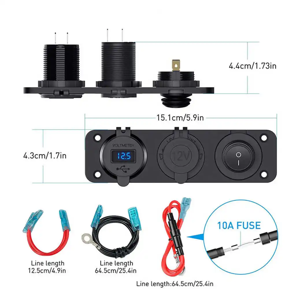 12V soquete de isqueiro 3 em 1 carro impermeável Dual QC3.0 USB Tomada  Painel para RV Marine Boat Power soquete carregador soquete - AliExpress