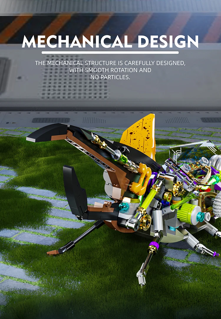 862PCS Glowing Beetle Building Blocks Jointed Wings Movable Mechanical Insect Model Bricks Puzzle Toys Children's Holiday Gifts