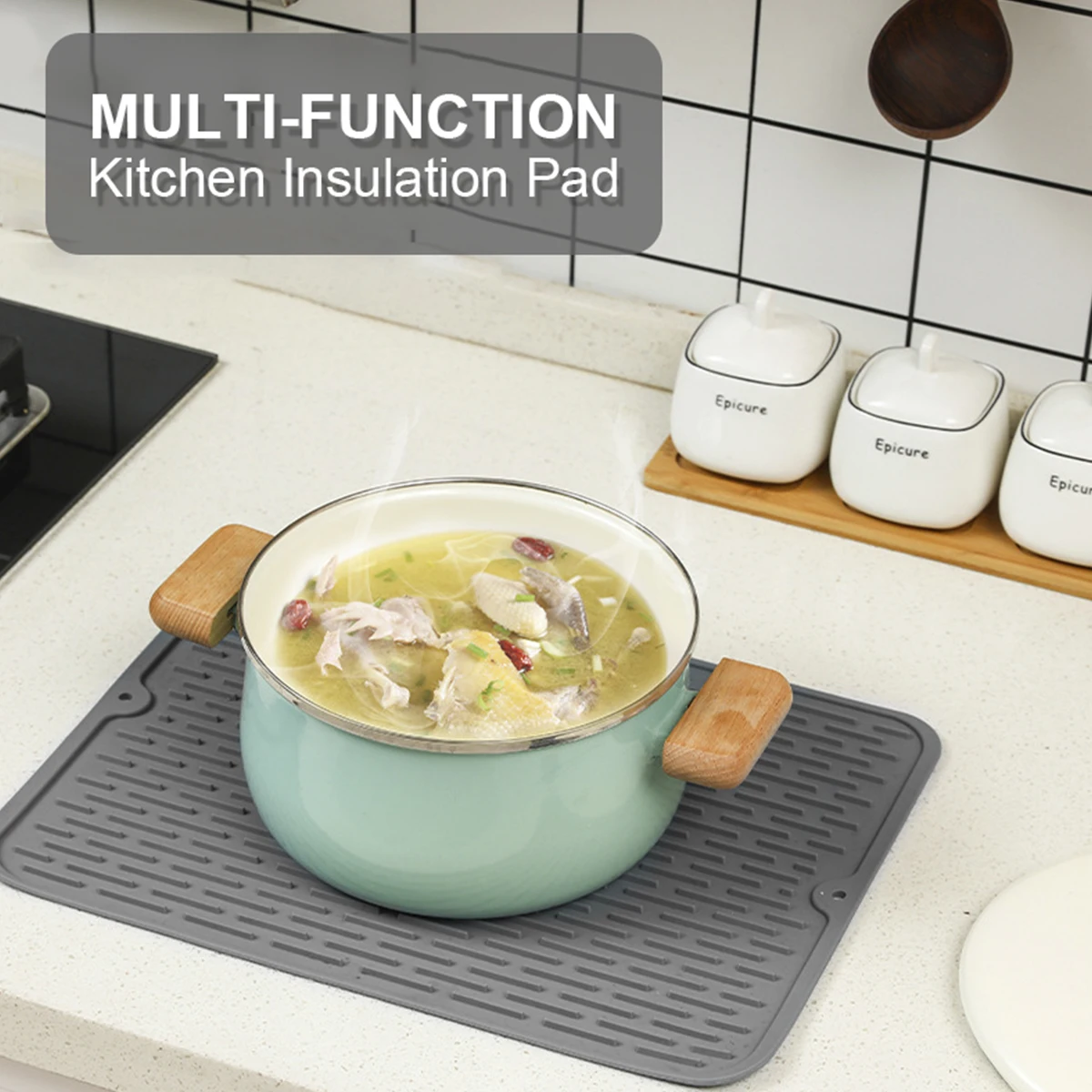 Kitchen Silicone Drying Mat Large Non-Slip Dish Drainer Mat Heat Resistant Dish Drying Mat Multipurpose Dinnerware Table Pad