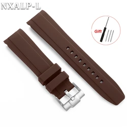 Soft Silicone Curved End Waterproof Watch Band Bracelet - 22mm (Brown)