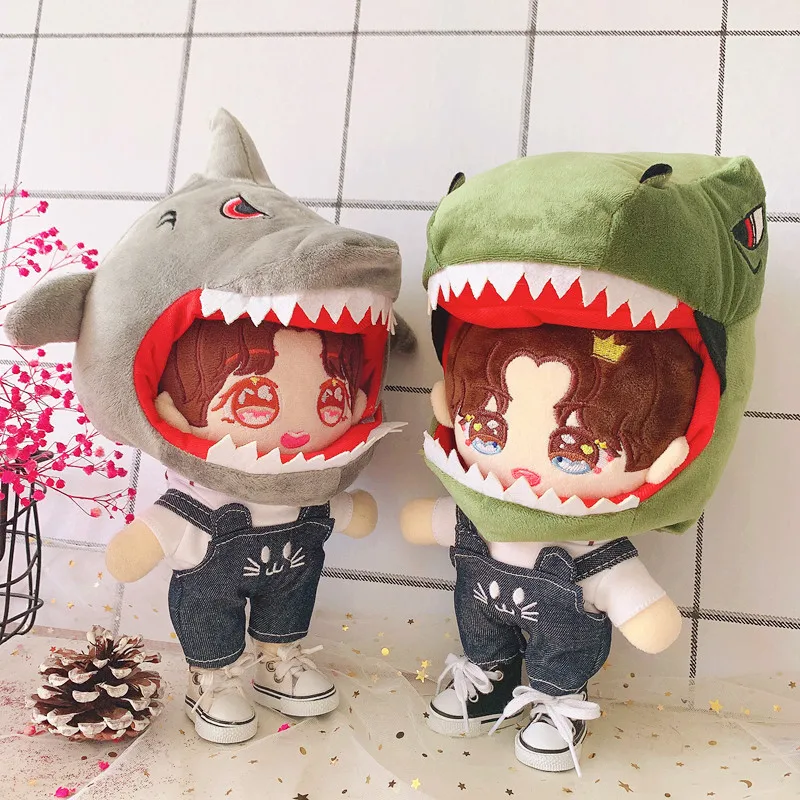 

K-pop 20CM Doll Clothes Replaceable Dinosaur Shark Headgear Hat Overalls Toy Jungkook Suga Aespa Dolls Accessories