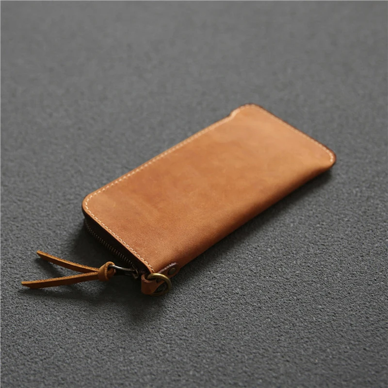 100% Genuine Leather Wallet For Men Male Real Cowhide Vintage Handmade Long  Slim Zipper Clutch Men's Purse Card Holder Phone Bag