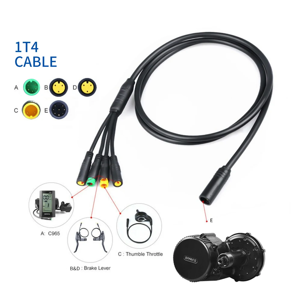 Bafang 미드 드라이브 모터용 Ebike 케이블 1T4, BBS01 BBS02 BBSHD, 디스플레이 브레이크 레버 및 스로틀 커넥터 포함, 8fun 모터에 적합