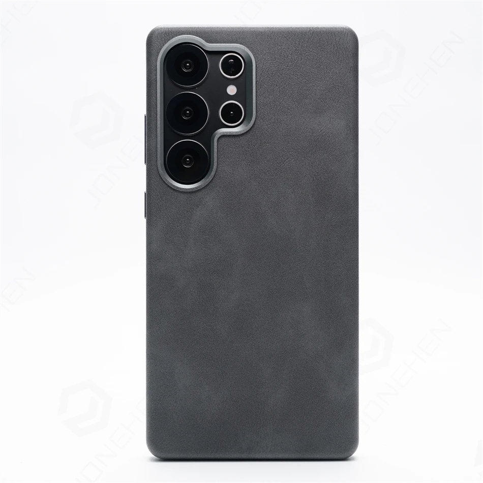 Luxury Retro Leather Case with Magnetic Metal Lens Ring and Shockproof Design