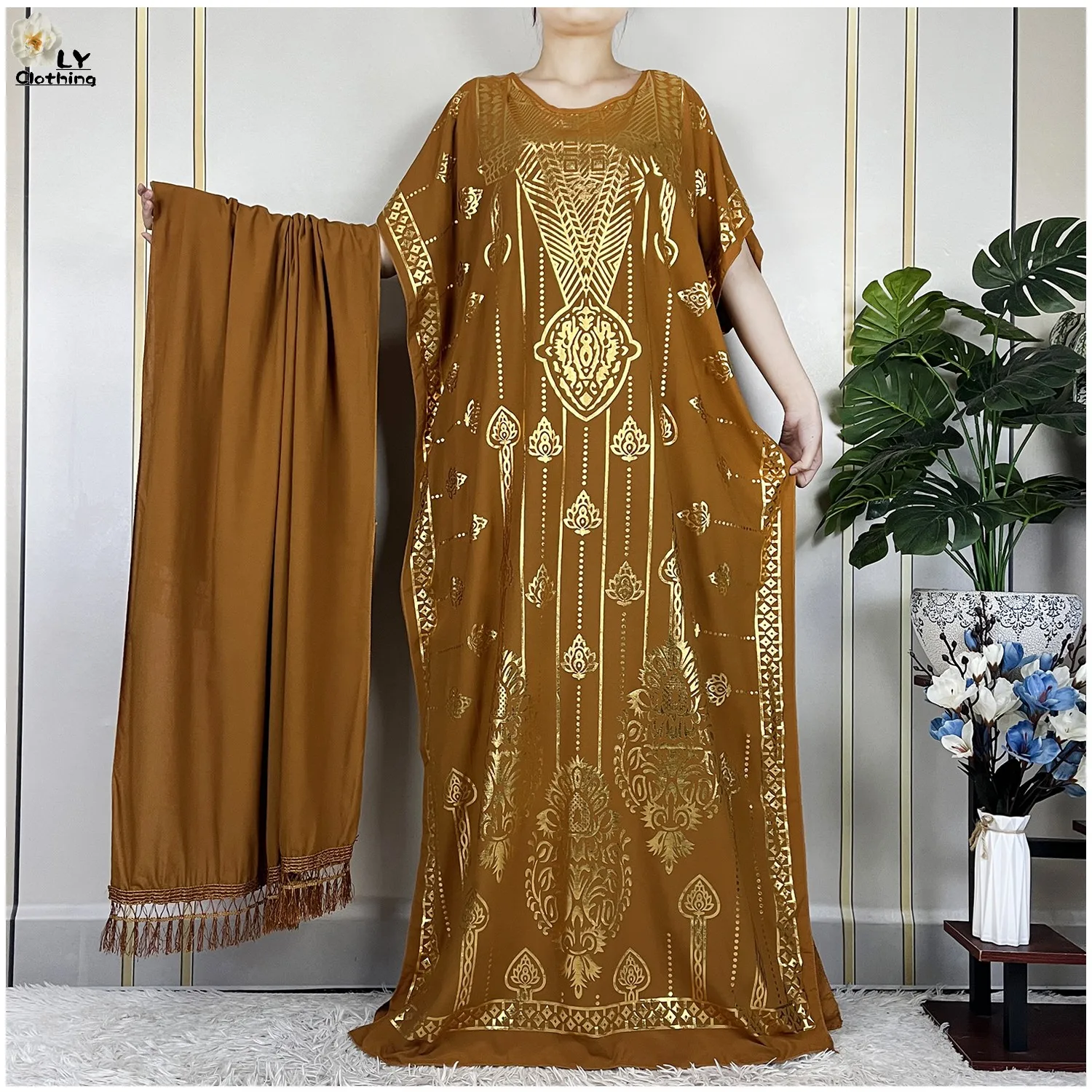New Summer Muslim Sets For Women Short Sleeve Vintage Dress Lady Loose Maxi Islam African Abaya
