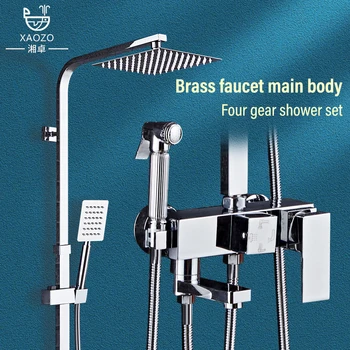 ห้องน้ําสีดํา/Chrome Square ชุดบ้านทองแดงแรงดันสูงห้องน้ําหัวฝักบัวอาบน้ําก๊อกน้ํา Hand Shower 1