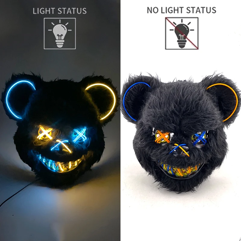 Plush Black Bear Mask - Spooky Costume Prop for Halloween and Cosplay Events