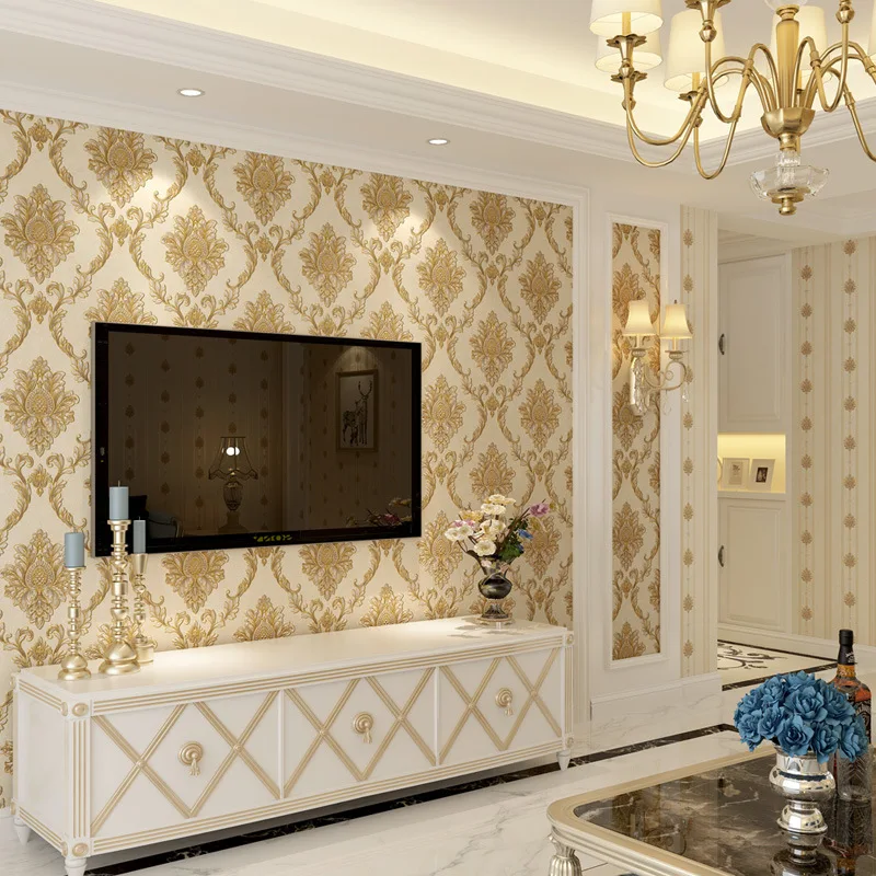 

European classic embossed Damascus wallpaper bedroom living room non woven dining room wallpaper 3D home decor W128
