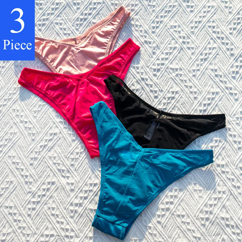 

3 шт./комплект, женские атласные бесшовные трусики-стринги с V-образным вырезом